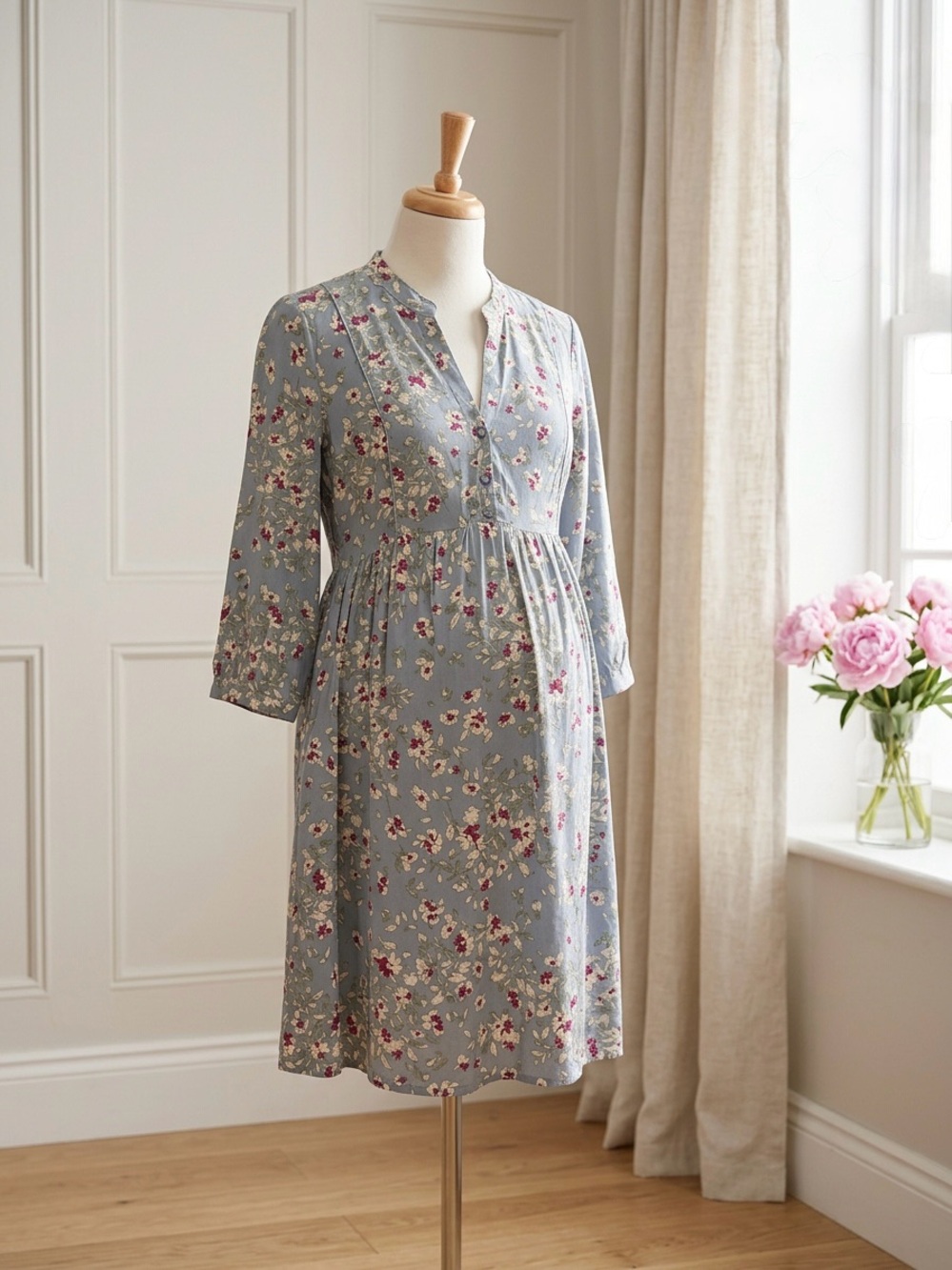 Seraphine Dusty Blue Floral Maternity Midi Dress